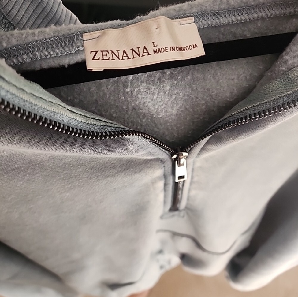 Zenana Light Blue Half-Zip Hooded Pullover - Picture 3 of 3